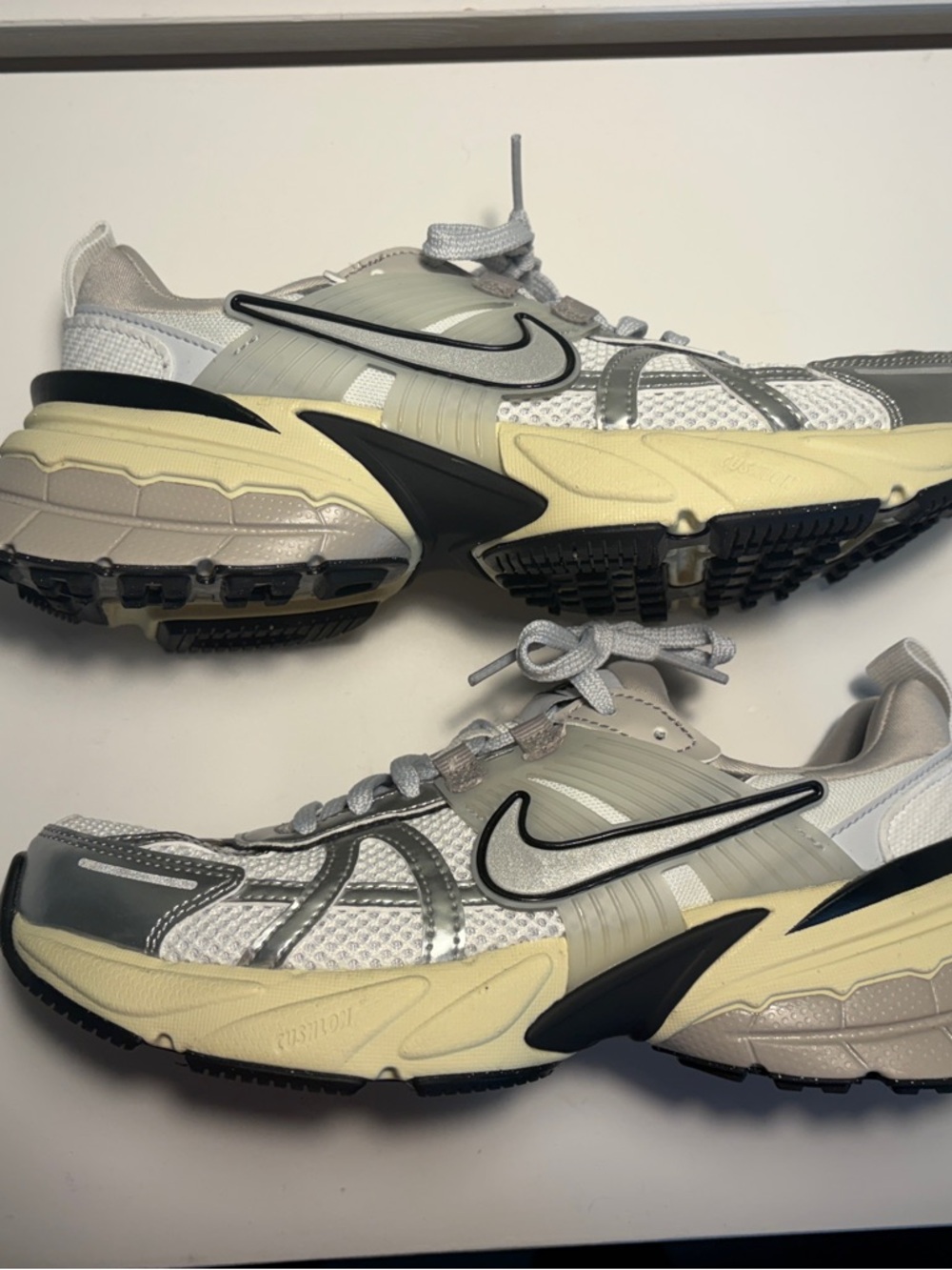 Nike V2K Run in Summit White and Metallic Silver Sneakers - Picture 4 of 6